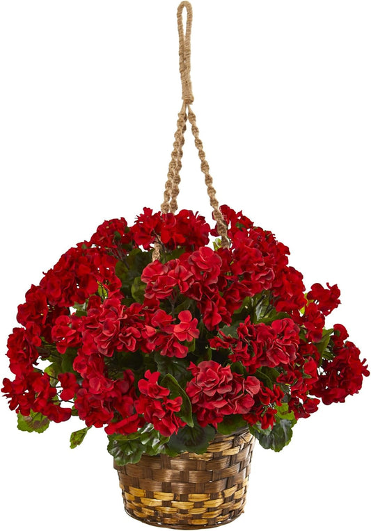 19in. Geranium Hanging Basket Artificial Plant UV Resistant (Indoor/Outdoor)