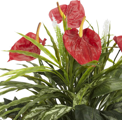 Mixed Greens & Anthurium with Decorative Vase Silk Plant