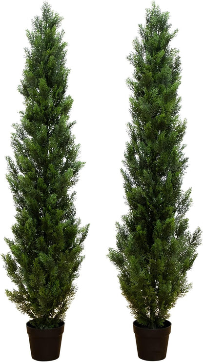 6ft UV Resistant Artificial Cedar Topiary Trees - Set of 2, Cone Shaped, Maintenance-Free, Perfect for Indoor and Outdoor Decor
