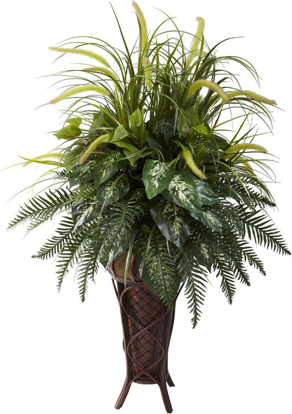 6727 3ft. Mixed Greens & Cattails with Planter, 26 x 26 x 36 inches, Green No50