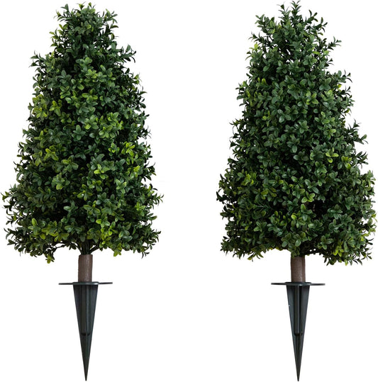 Nearly Natural 2.5ft. UV Resistant Artificial Boxwood Plant with Integrated Ground Stake (Indoor/Outdoor) - Set of 2 No50