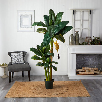 5226 6ft. Triple Stalk Banana Silk Tree , Green , 53.25" x 13" x 11.5"