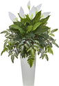 Mixed Spathiphyllum Artificial Plant in White Tower Vase