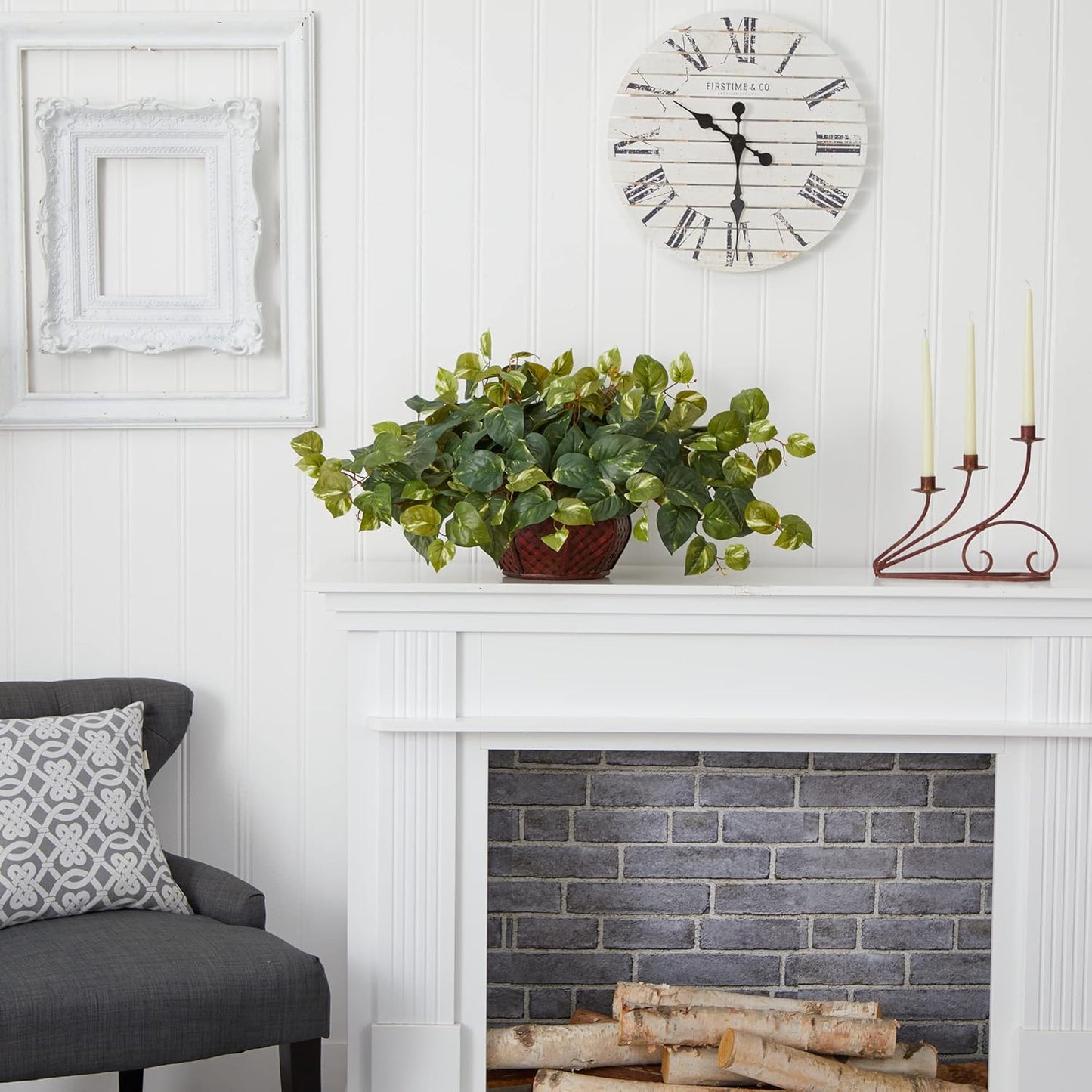 6681 15in. Pothos with Decorative Vase Silk Plant,Green,17.5" x 10.125" x 10.125" No50