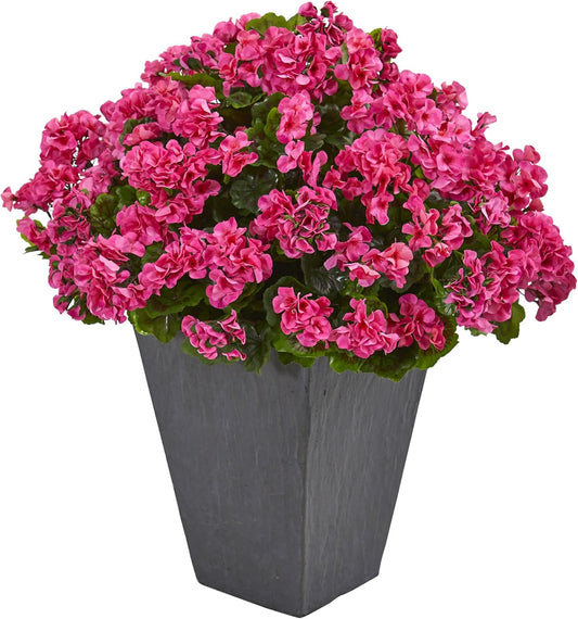 Geranium Artificial Plant in Slate Planter UV Resistant (Indoor/Outdoor) No50