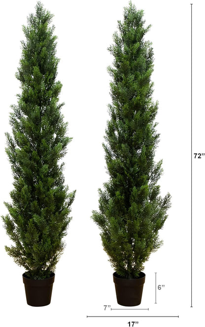 6ft UV Resistant Artificial Cedar Topiary Trees - Set of 2, Cone Shaped, Maintenance-Free, Perfect for Indoor and Outdoor Decor