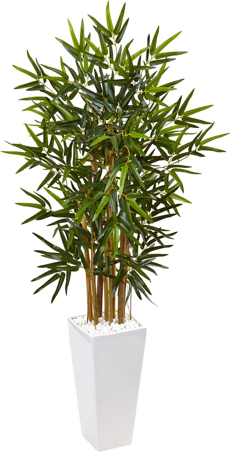 4ft. Bamboo Artificial Tree in White Tower Planter