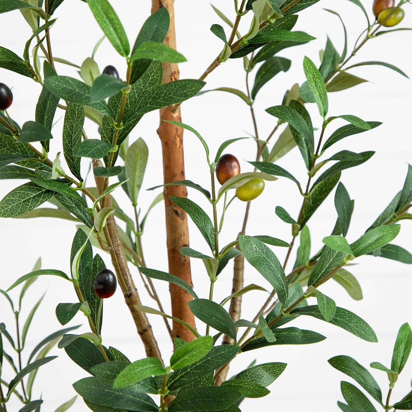 5FT Tall Silk Faux Olive Tree for Home and Office Decor, Fake Potted Tree with Natural Wood Trunk, Realistic Branches and Lifelike Frui No50