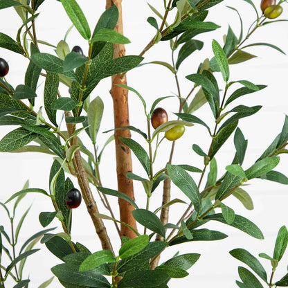 5FT Tall Silk Faux Olive Tree for Home and Office Decor, Fake Potted Tree with Natural Wood Trunk, Realistic Branches and Lifelike Frui No50
