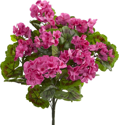 Geranium Artificial Bush, UV Resistant, Set of 3 (Indoor/Outdoor), Red,15"Dx15"Wx19"H No50
