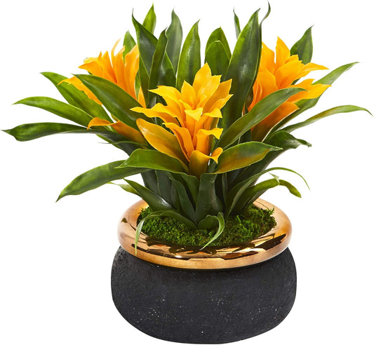 Nearly Natural 11in. Bromeliad Artificial Plant in Stoneware Planter No50