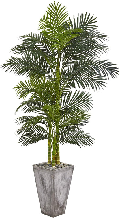 7ft. Golden Cane Artificial Palm Tree in Cement Planter
