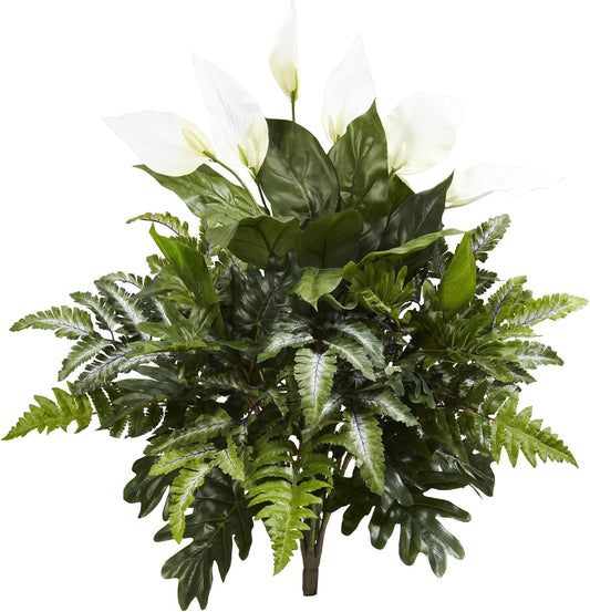 27” Mixed Spathiphyllum (Set of 2) Artificial Plant, Green, 2 Count