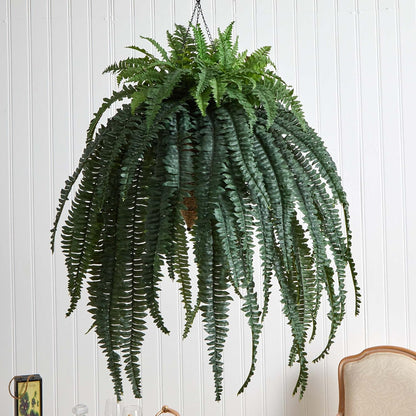 50in. Giant Boston Fern Artificial Plant in Hanging Cone