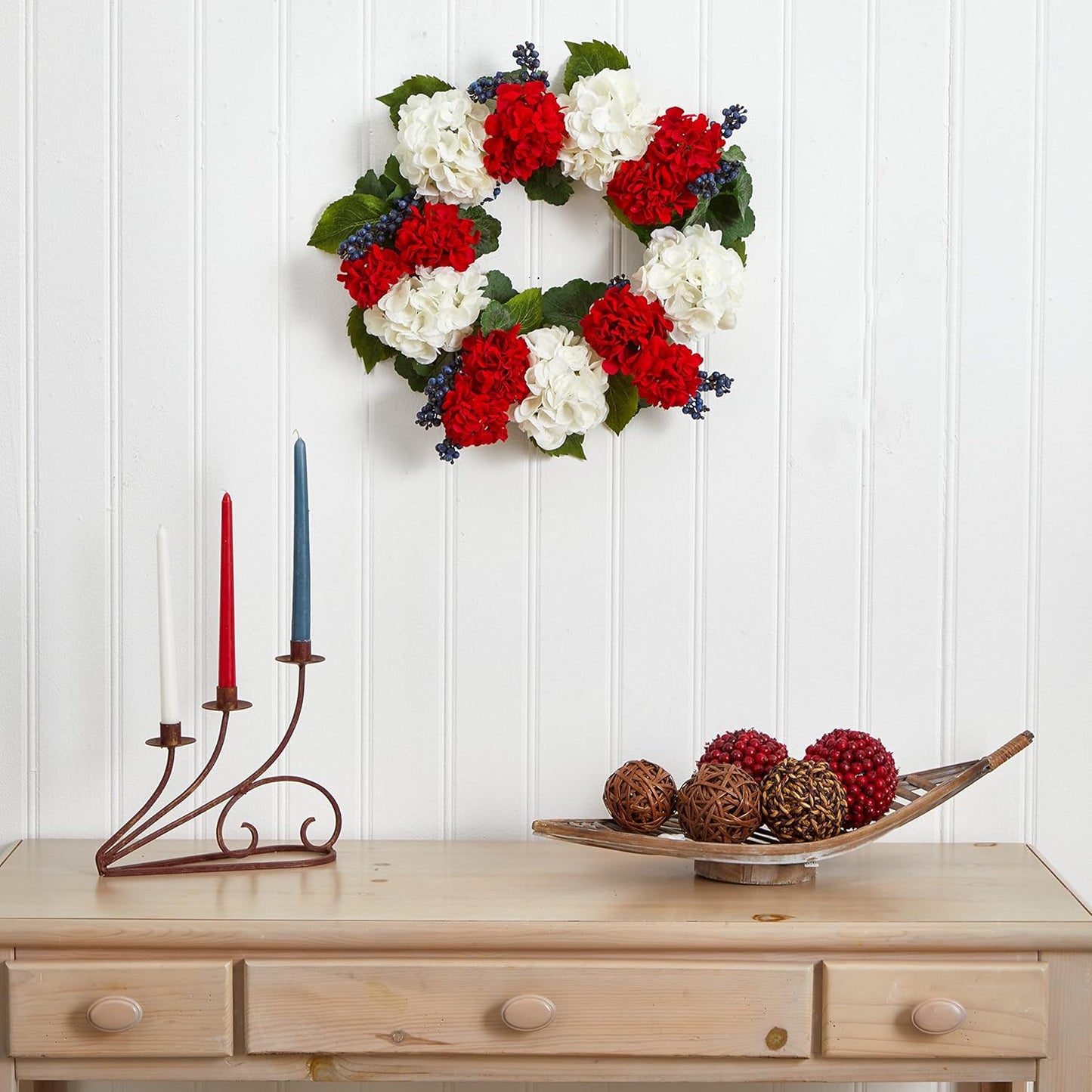 21 in. Geranium and Blue Berry Artificial Wreaths Multi