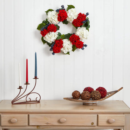 21 in. Geranium and Blue Berry Artificial Wreaths Multi