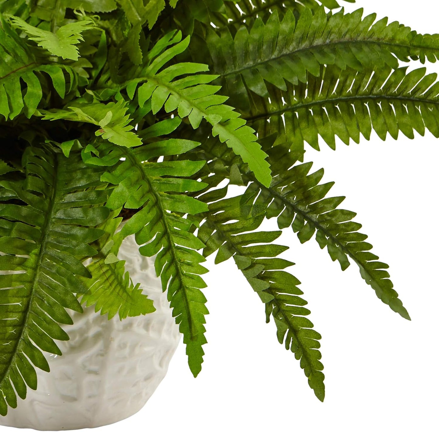 6308 Boston Fern in White Planter Artificial Plant, Green