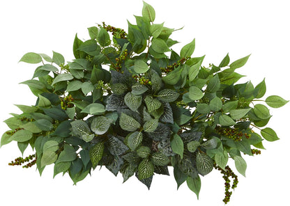 20in. Mixed Ficus and Fittonia Artificial Ledge Plant