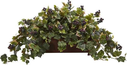 Grape Leaf Artificial Decorative Planter Silk Plants, Green