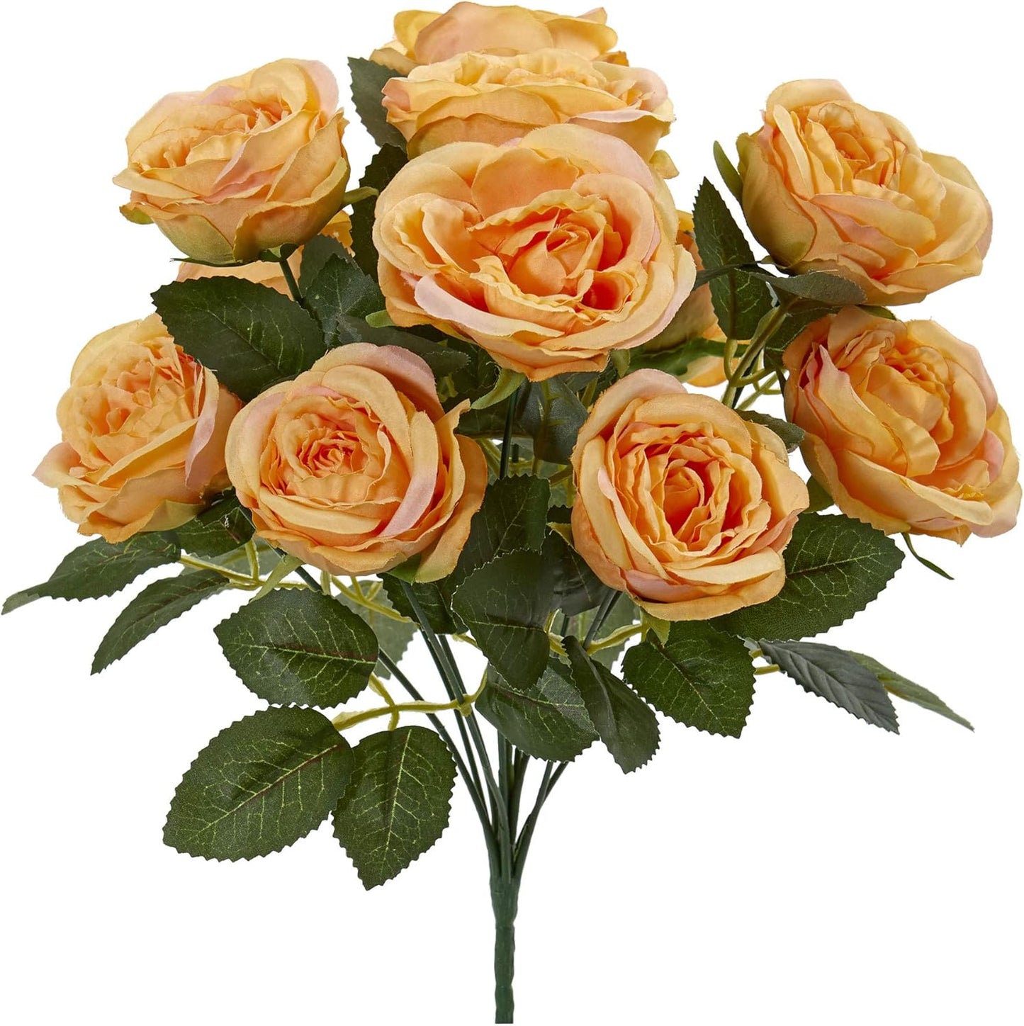 14” Rose Bush Artificial (Set of 6) Silk Flowers, Pink No50