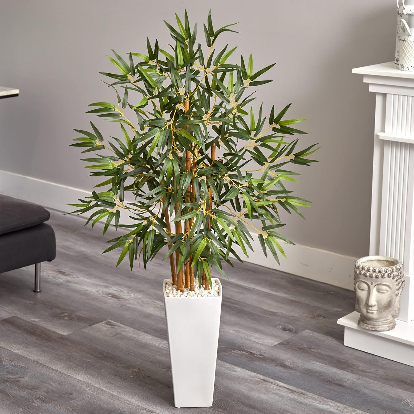 4ft. Bamboo Artificial Tree in White Tower Planter