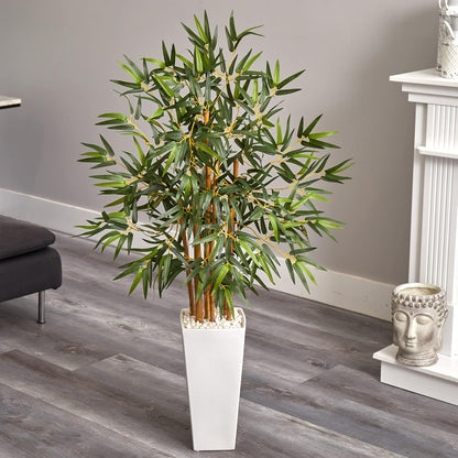 4ft. Bamboo Artificial Tree in White Tower Planter