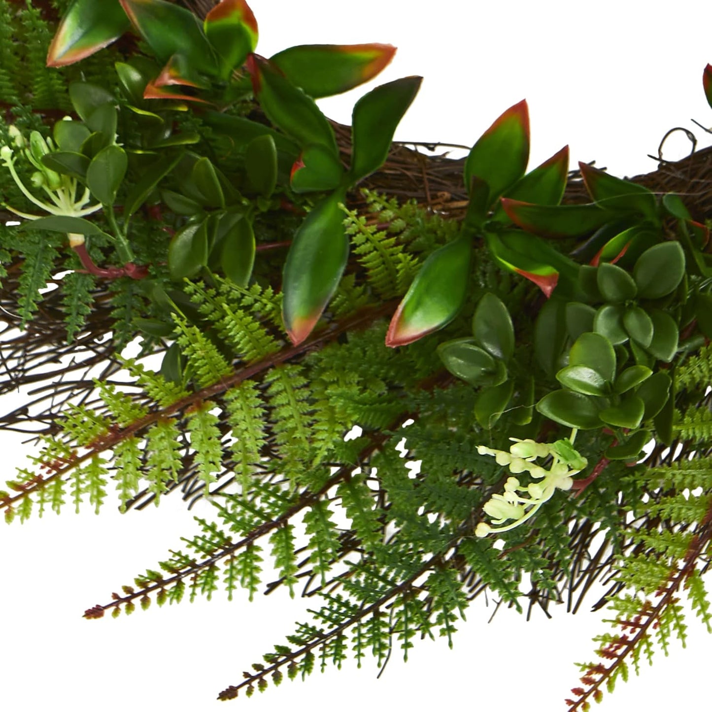 23” Assorted Fern Wreath UV Resistant (Indoor/Outdoor) Artificial Plant, Green