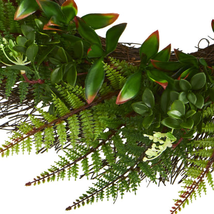 23” Assorted Fern Wreath UV Resistant (Indoor/Outdoor) Artificial Plant, Green