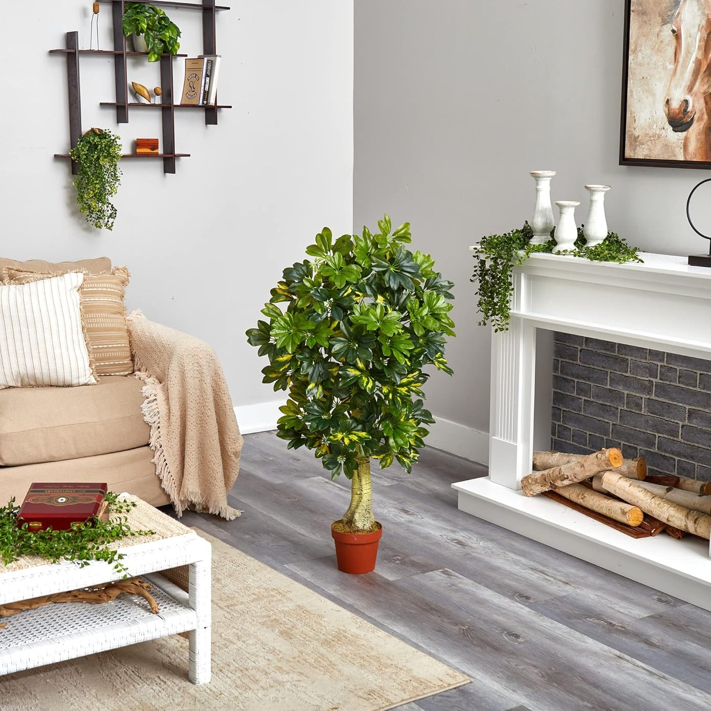 4ft. Schefflera (Real Touch) Silk Tree, Green