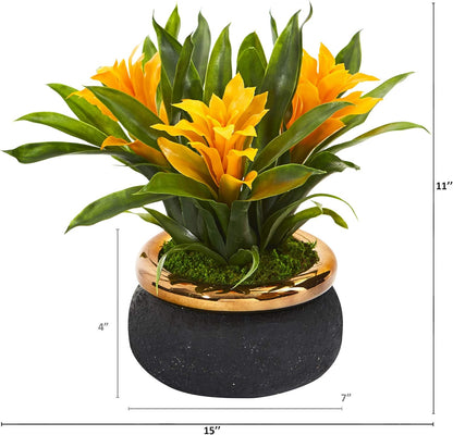 Nearly Natural 11in. Bromeliad Artificial Plant in Stoneware Planter No50