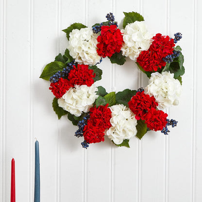 21 in. Geranium and Blue Berry Artificial Wreaths Multi