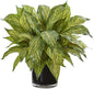 Musa Leaf Artificial Glossy Black Vase Silk Plants, Green No50