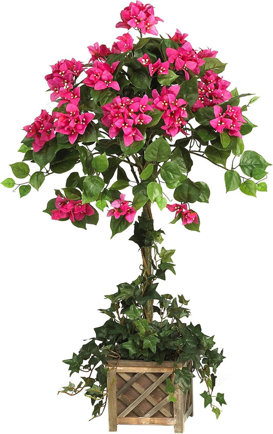 34in. Artificial Bougainvillea Topiary with Wood Box
