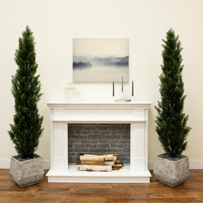 6ft UV Resistant Artificial Cedar Topiary Trees - Set of 2, Cone Shaped, Maintenance-Free, Perfect for Indoor and Outdoor Decor