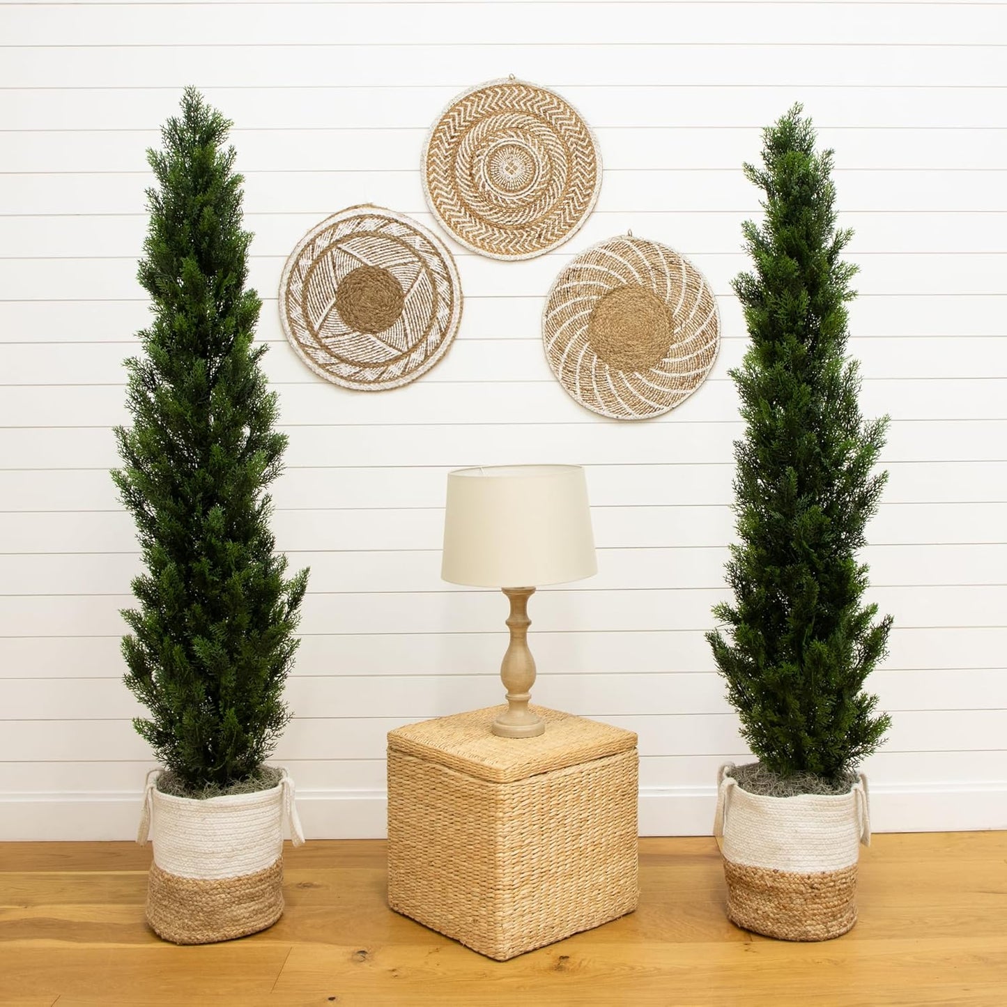 6ft UV Resistant Artificial Cedar Topiary Trees - Set of 2, Cone Shaped, Maintenance-Free, Perfect for Indoor and Outdoor Decor