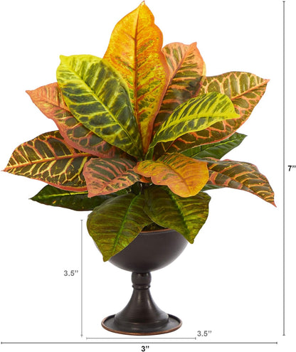 15in. Garden Croton Artificial Plant in Ceramic Planter (Real Touch) No50