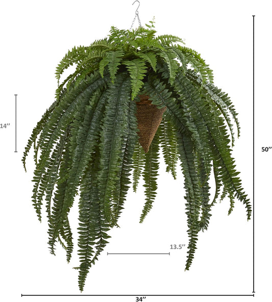50in. Giant Boston Fern Artificial Plant in Hanging Cone
