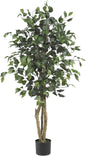 Nearly Natural 74-Inch Triple Trunk Artificial Ficus Tree with Natural Wood Trunks, Fake Tree for Indoor Home Décor, Faux Ficus Tree with Black Nurser No50