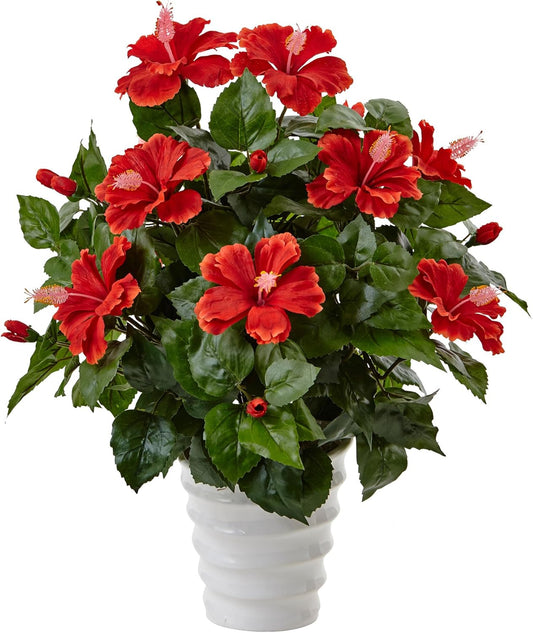 Hibiscus Artificial Flowering Plant in Swirl Planter