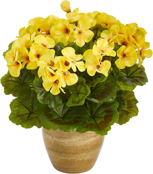 11in. Geranium Artificial Plant in Ceramic Planter UV Resistant (Indoor/Outdoor) No50