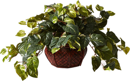 6681 15in. Pothos with Decorative Vase Silk Plant,Green,17.5" x 10.125" x 10.125" No50