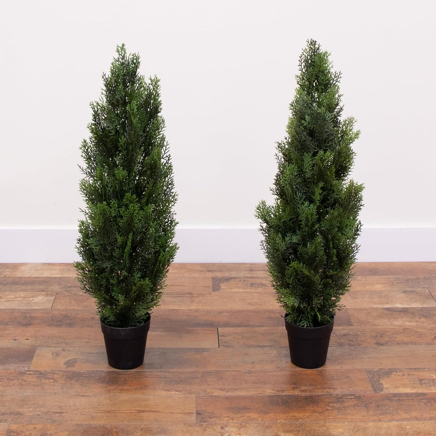 Nearly Natural 3ft Cedar Pine Artificial Tree, UV Resistant, Realistic Cone-Shaped Greenery, Indoor/Outdoor Decor, Set of 2