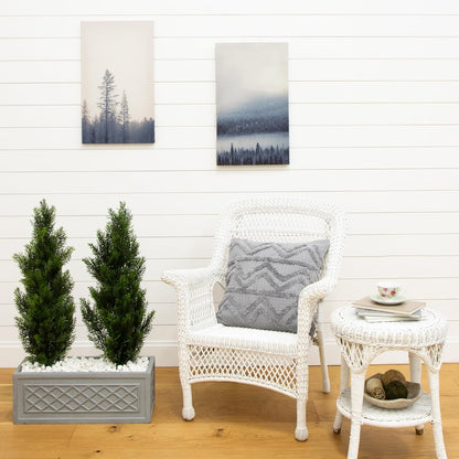 Nearly Natural 3ft Cedar Pine Artificial Tree, UV Resistant, Realistic Cone-Shaped Greenery, Indoor/Outdoor Decor, Set of 2
