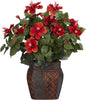 6667 Hibiscus with Vase Decorative Silk Plant, Red 30" x 9" x 7.5" No50