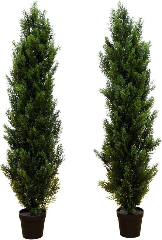 4ft Cedar Topiary Artificial Trees, UV Resistant, Indoor/Outdoor Decor, Set of 2, Wear-Resistant, Realistic Design, No Maintenance Requ