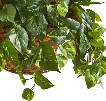 31in. Bromeliad & Pothos Artificial Plant in Hanging Basket