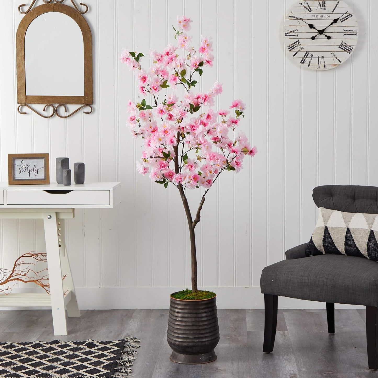 5.5ft. Cherry Blossom Artificial Tree in Ribbed Metal Planter