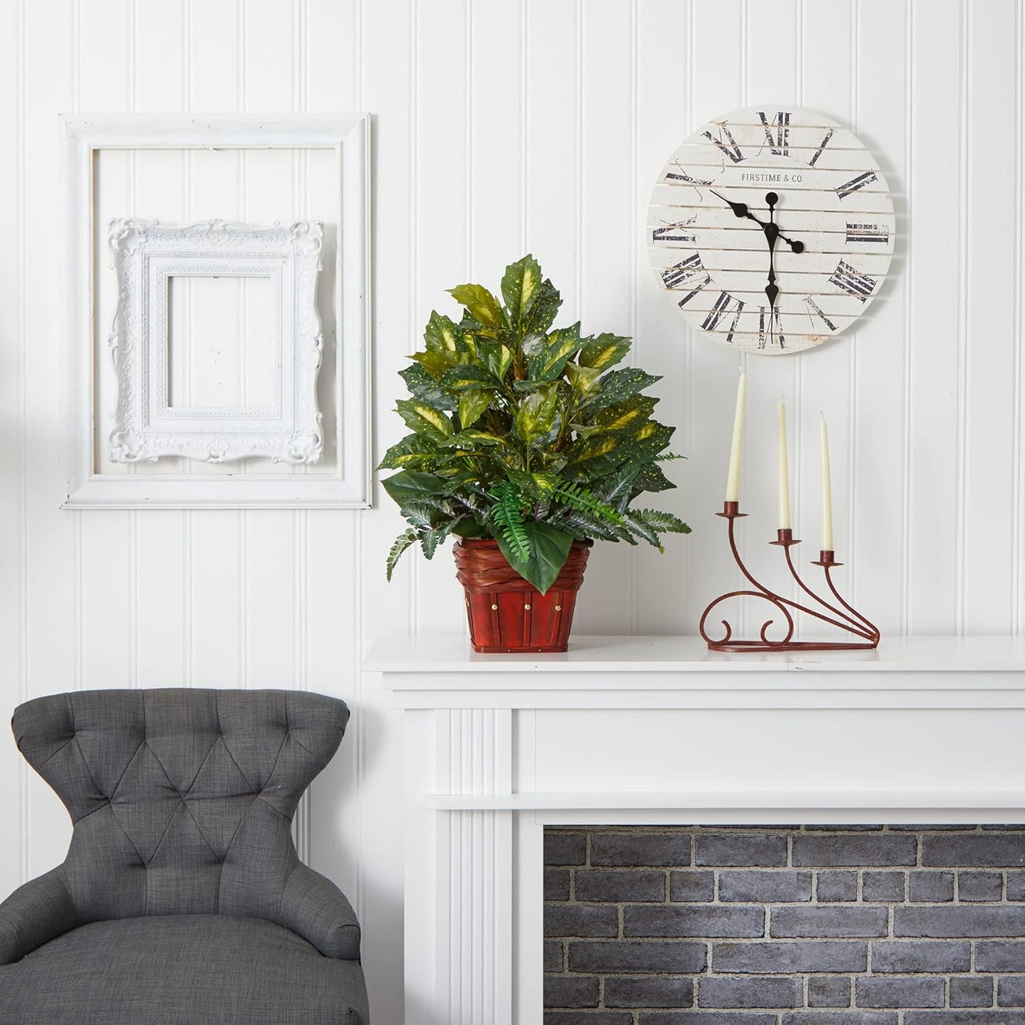 6527 Greens with Wicker Decorative Silk Plant, Green 30 in x 9 in x 7.5 in No50