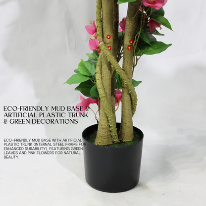 Bougainvillea Artificiale 130cm con Fiori Rossi Lussureggianti, Albero Finta Rimuovibile per Decorazione Negozio Natale