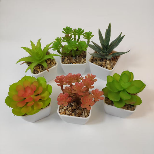 6 Pcs Artificial Succulent Plants in Plastic Pots, Mini Fake Succulents (5-8cm), Decorative Faux Succulent Arrangements for Home Office Desk Decor